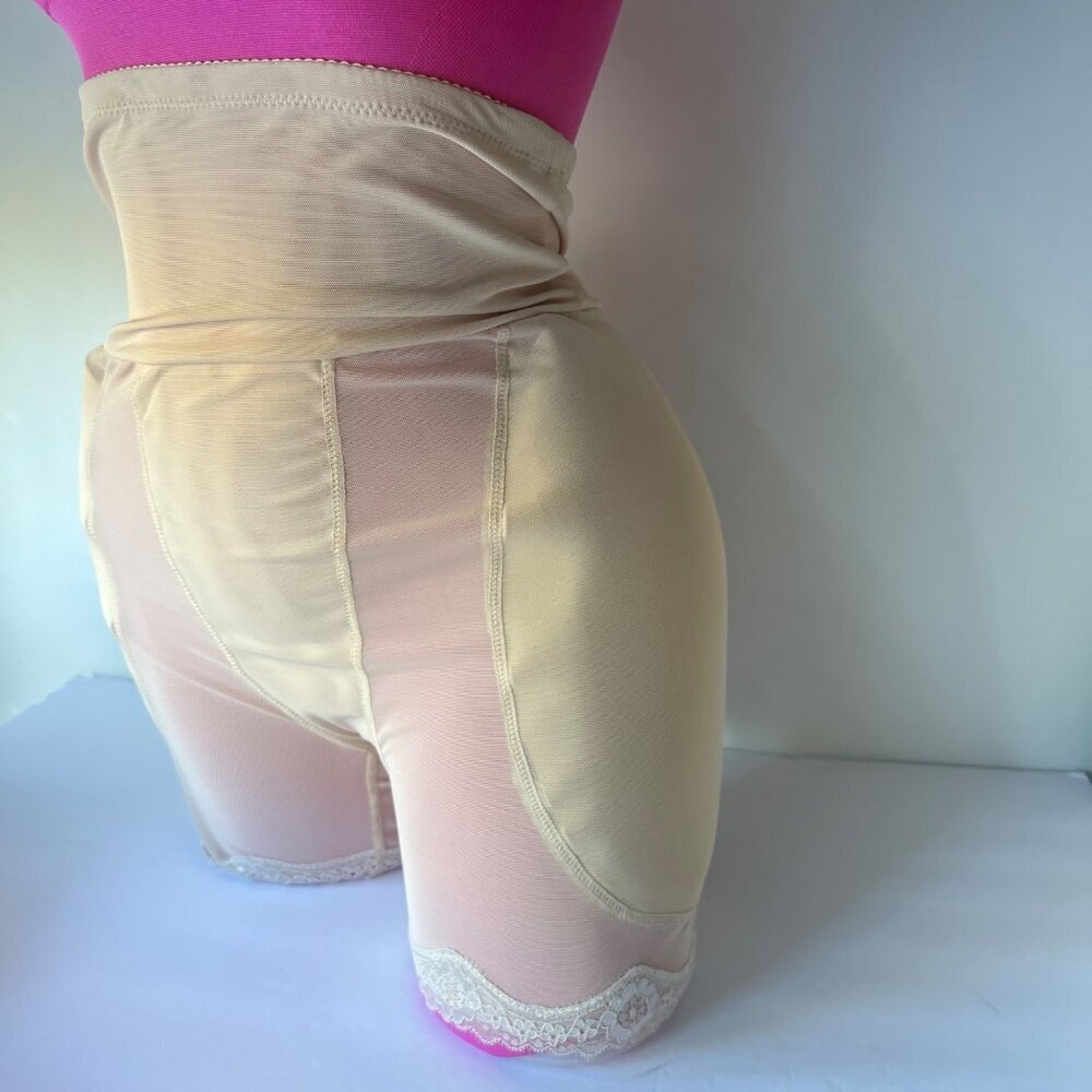High-Waist Nude Hip Enhancer Shapewear Shorts With Lace Trim Size Large
